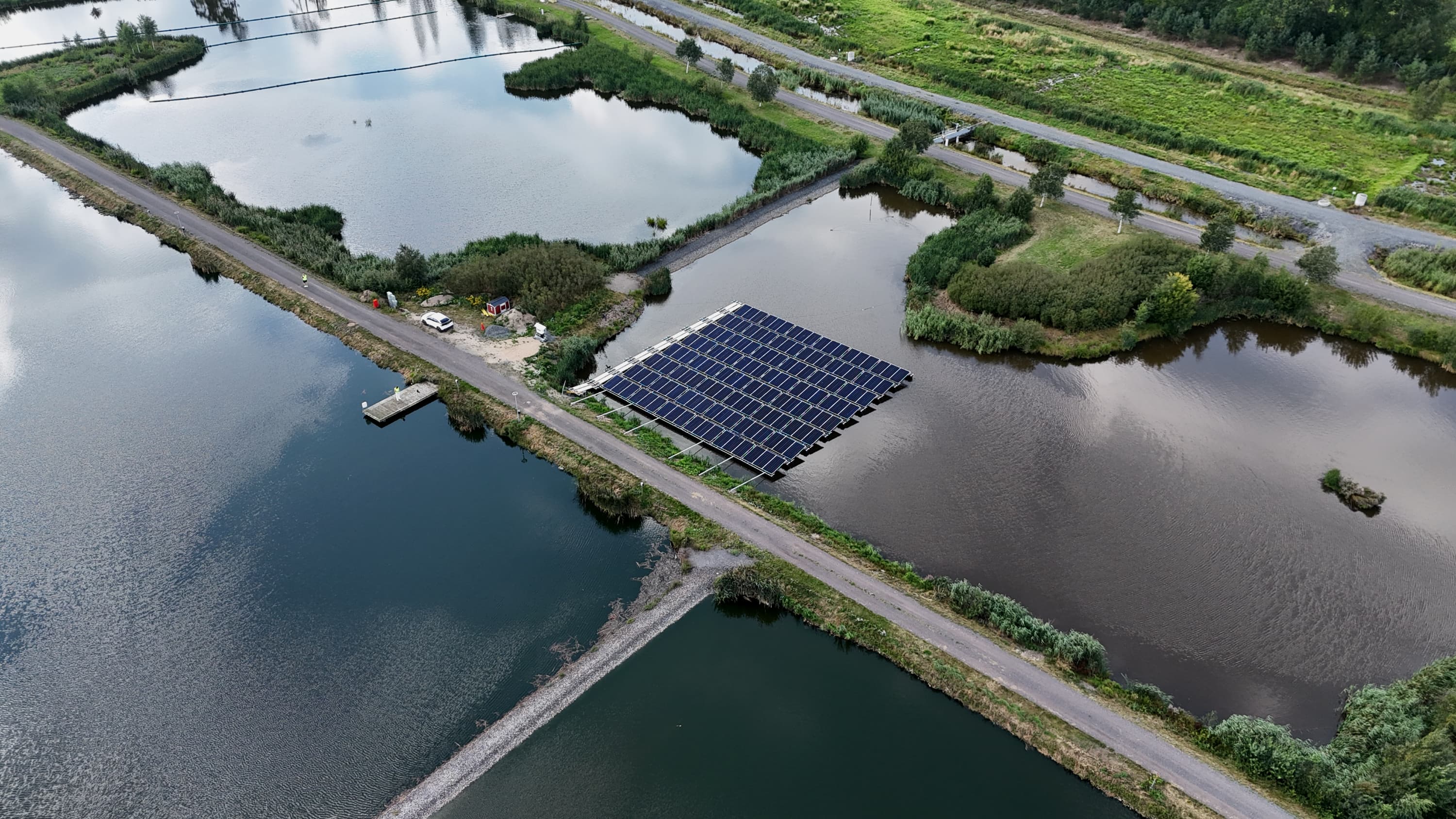 Floating solar park near Jönköping — aerial view