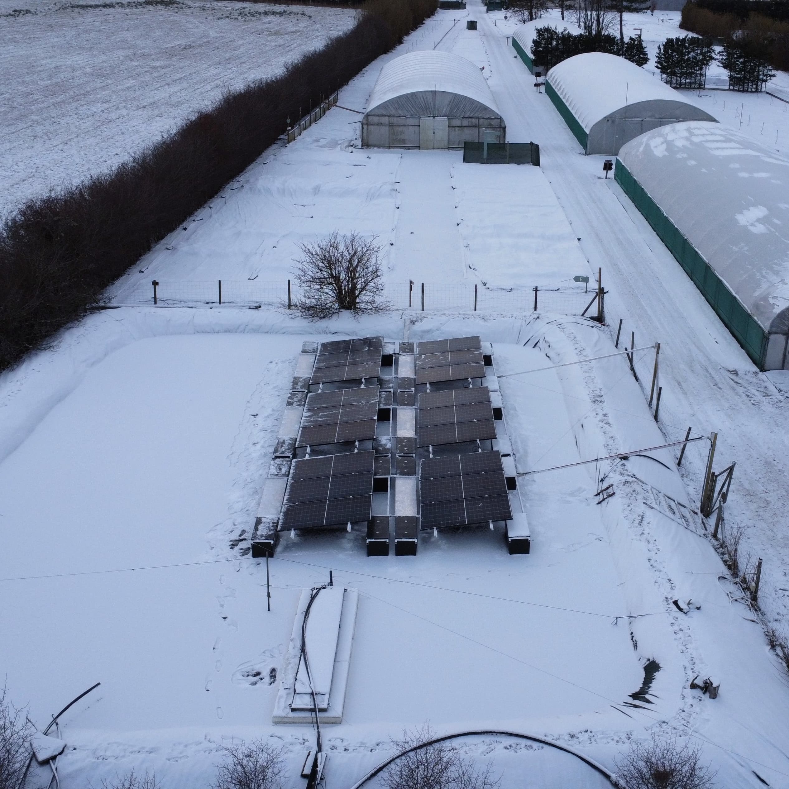 Floating solar in winter conditions with ice and snow